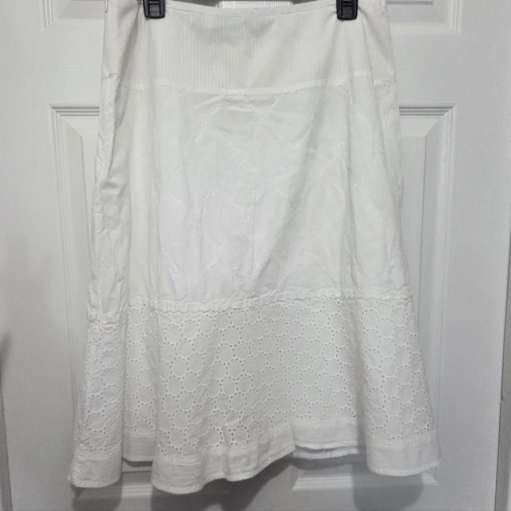 Vintage Requirements White Embroidered Eyelet Cotton Midi Skirt Size 14 Boho - Picture 6 of 10
